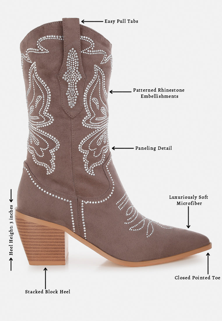  Latafa Rhinestones Embellished Cowboy Boots