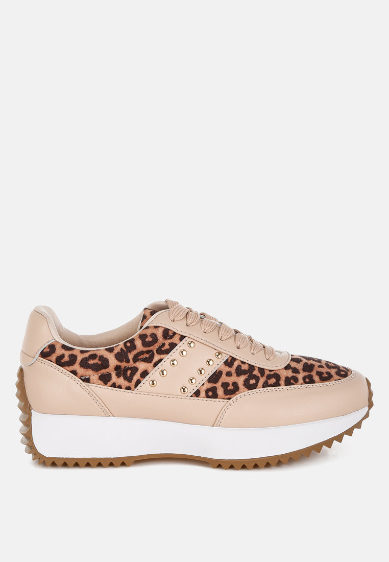  Lepark Real Leather Leopard Print Sneakers