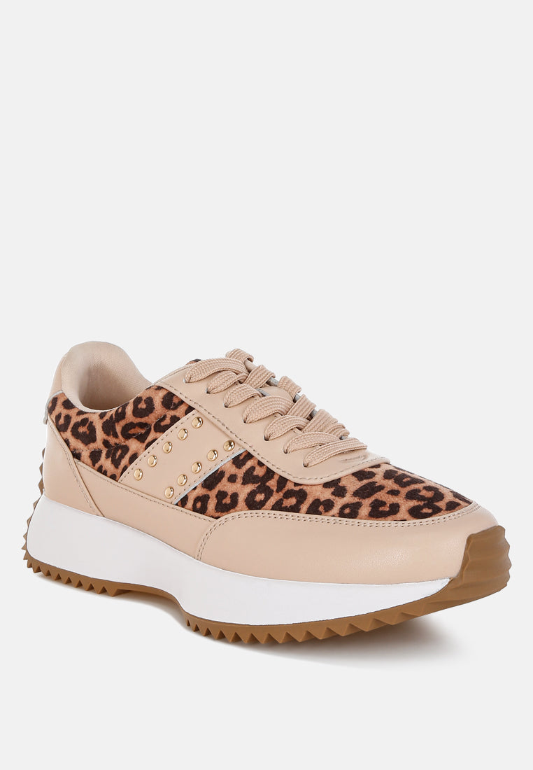  Lepark Real Leather Leopard Print Sneakers