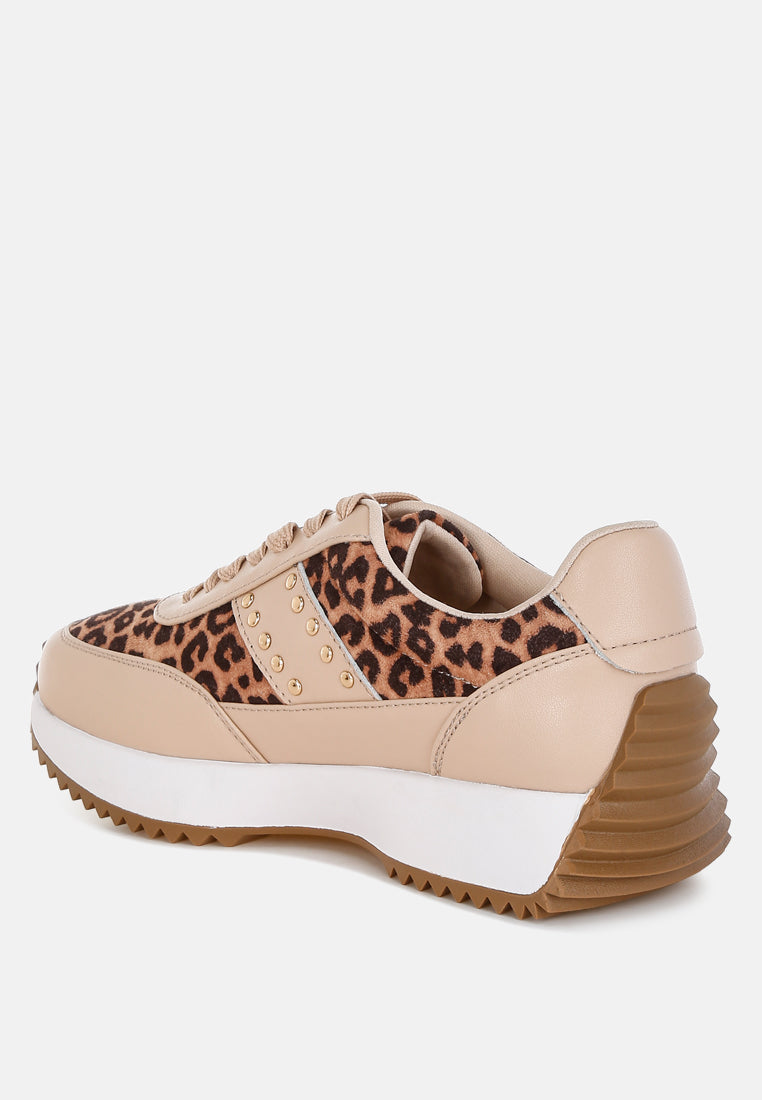  Lepark Real Leather Leopard Print Sneakers