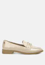  MEANBABE Semicasual Stud Detail Patent Loafers In Beige