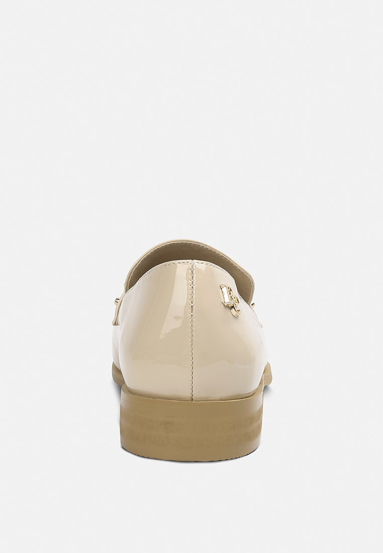  MEANBABE Semicasual Stud Detail Patent Loafers In Beige