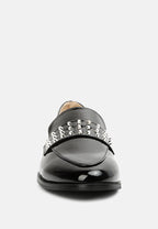  MEANBABE Semicasual Stud Detail Patent Loafers In Black