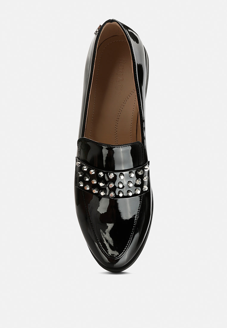  MEANBABE Semicasual Stud Detail Patent Loafers In Black