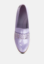  MEANBABE Semicasual Stud Detail Patent Loafers In Lilac