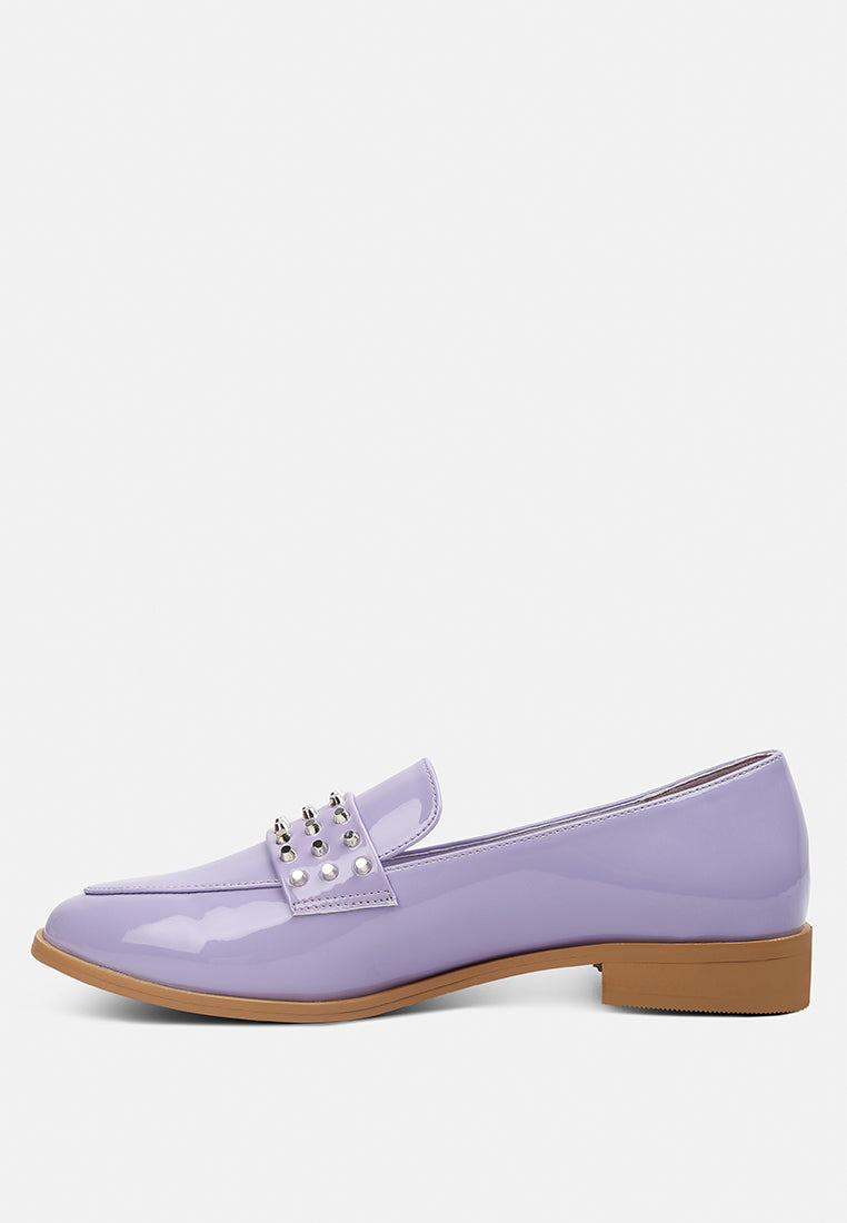  MEANBABE Semicasual Stud Detail Patent Loafers In Lilac