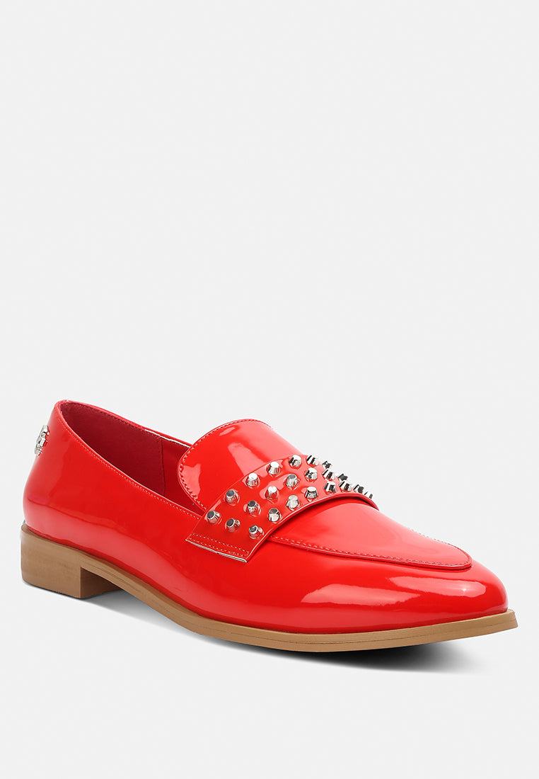  MEANBABE Semicasual Stud Detail Patent Loafers In Red