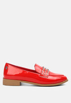  MEANBABE Semicasual Stud Detail Patent Loafers In Red