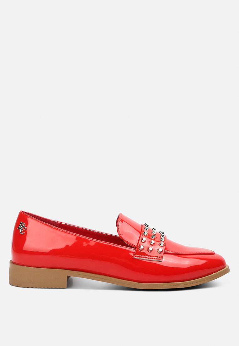  MEANBABE Semicasual Stud Detail Patent Loafers In Red