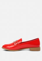  MEANBABE Semicasual Stud Detail Patent Loafers In Red
