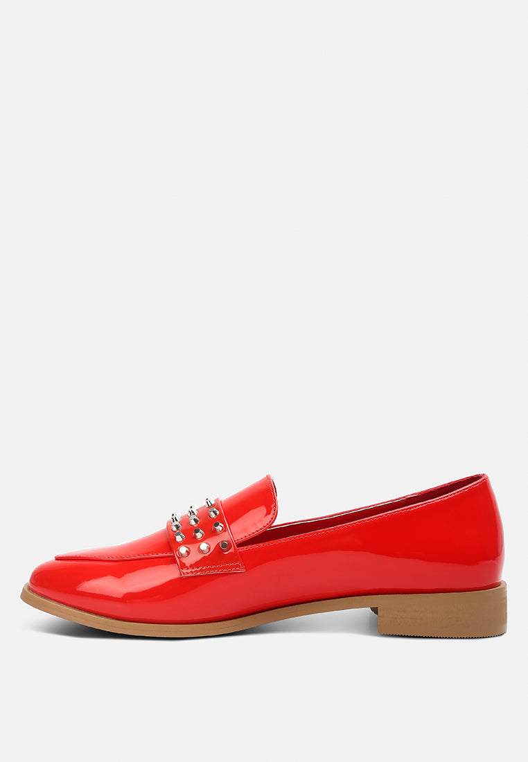  MEANBABE Semicasual Stud Detail Patent Loafers In Red
