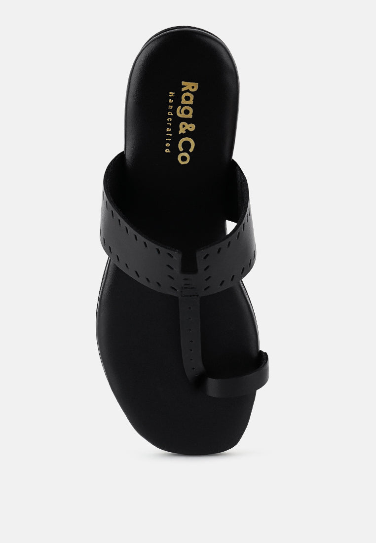  MILA Black Toe Ring Thong Slip Ons