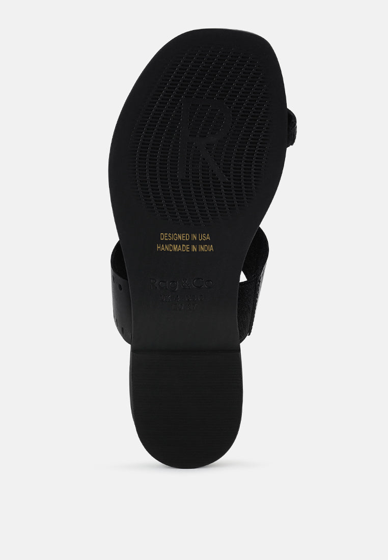  MILA Black Toe Ring Thong Slip Ons
