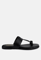  MILA Black Toe Ring Thong Slip Ons