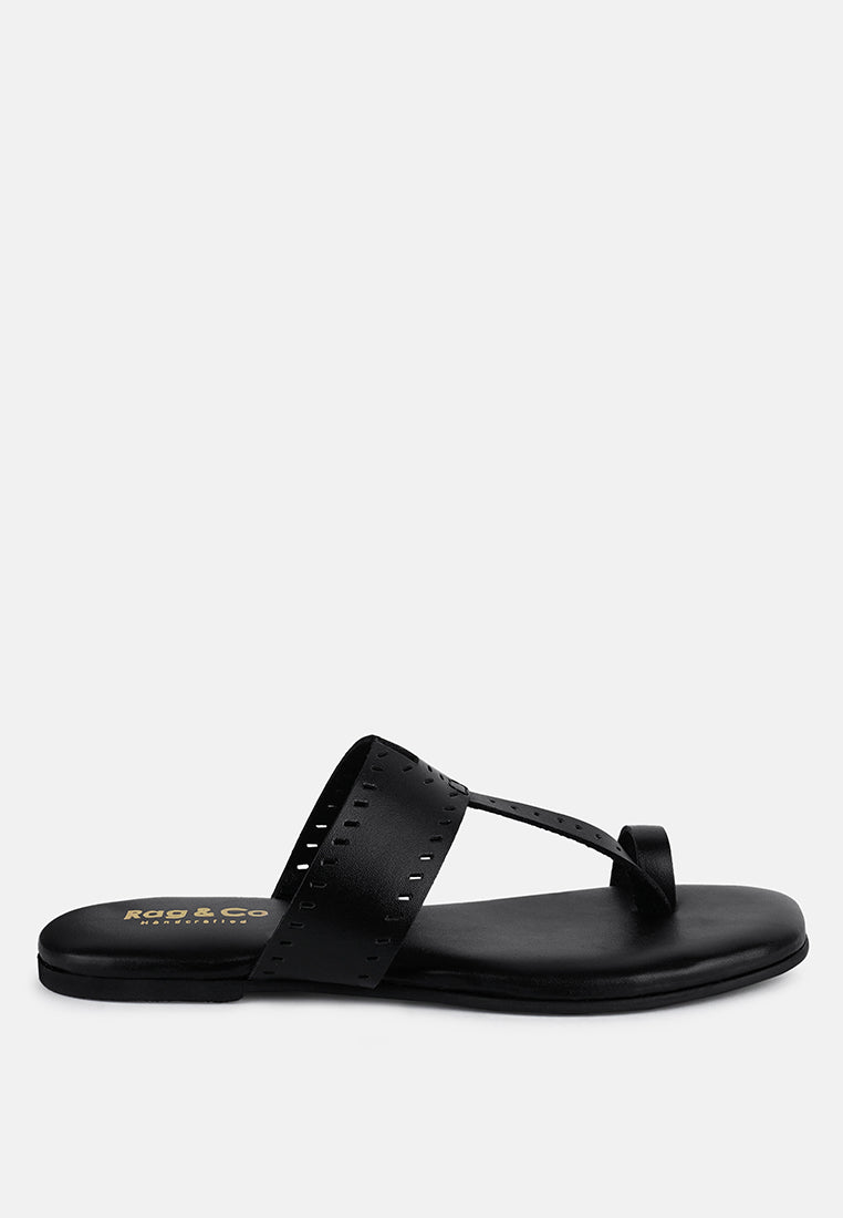  MILA Black Toe Ring Thong Slip Ons
