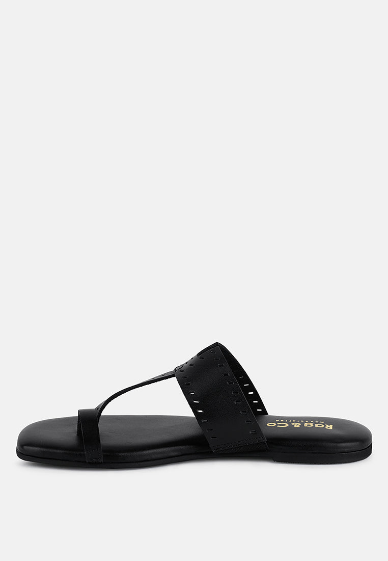  MILA Black Toe Ring Thong Slip Ons