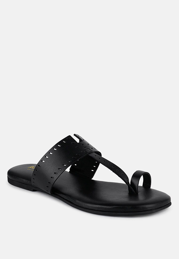  MILA Black Toe Ring Thong Slip Ons
