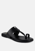  MILA Black Toe Ring Thong Slip Ons