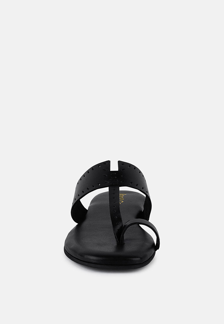  MILA Black Toe Ring Thong Slip Ons