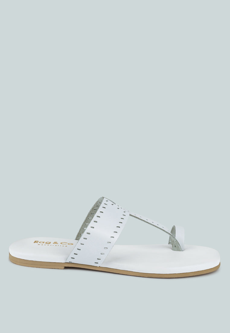  MILA White Toe Ring Thong Slip Ons