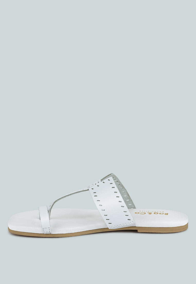  MILA White Toe Ring Thong Slip Ons