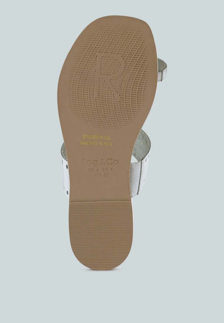  MILA White Toe Ring Thong Slip Ons