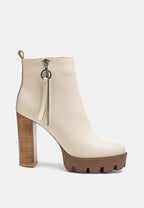  MISTRESS High Block Heeled Chunky Leather Boot In Beige