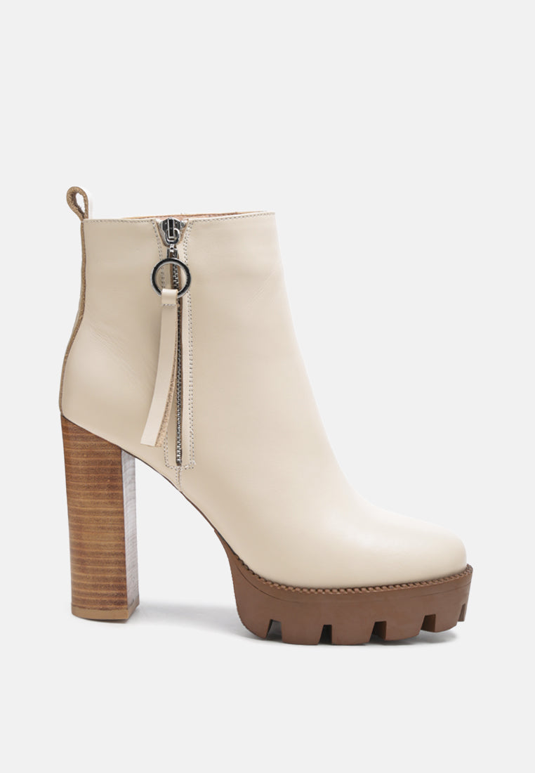  MISTRESS High Block Heeled Chunky Leather Boot In Beige