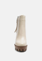  MISTRESS High Block Heeled Chunky Leather Boot In Beige