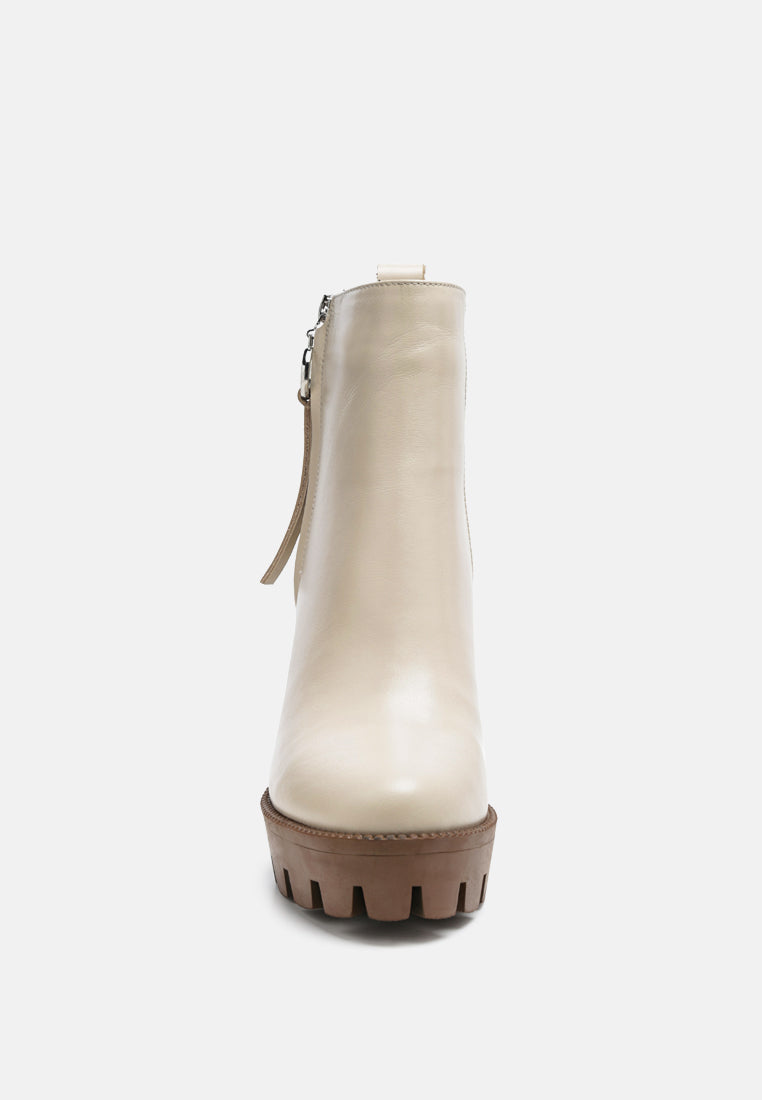  MISTRESS High Block Heeled Chunky Leather Boot In Beige