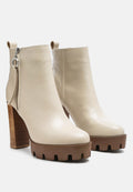  MISTRESS High Block Heeled Chunky Leather Boot In Beige