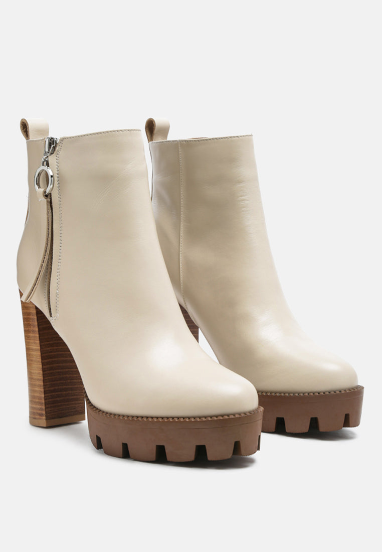  MISTRESS High Block Heeled Chunky Leather Boot In Beige