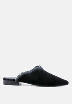  MOLLY Black Frayed Leather Mules