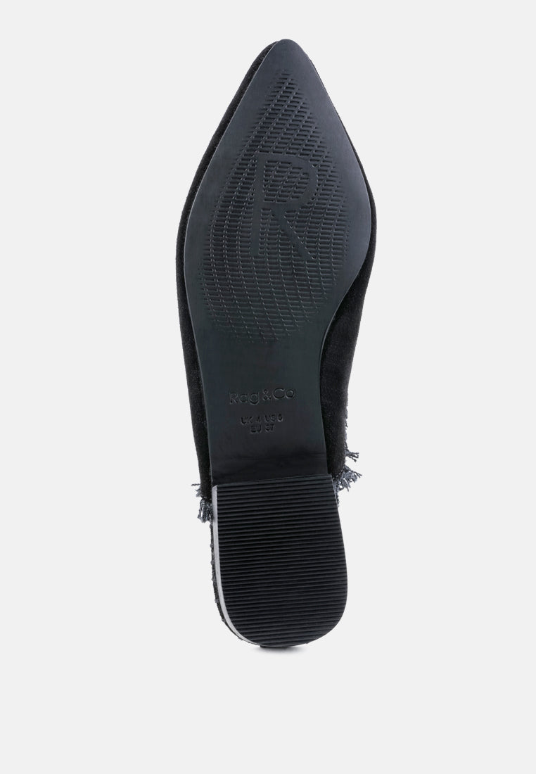  MOLLY Black Frayed Leather Mules