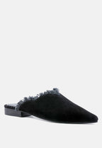  MOLLY Black Frayed Leather Mules