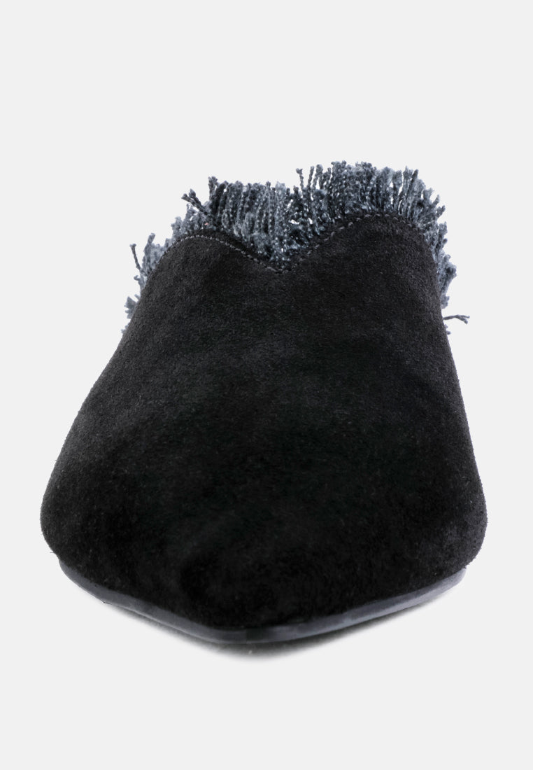  MOLLY Black Frayed Leather Mules