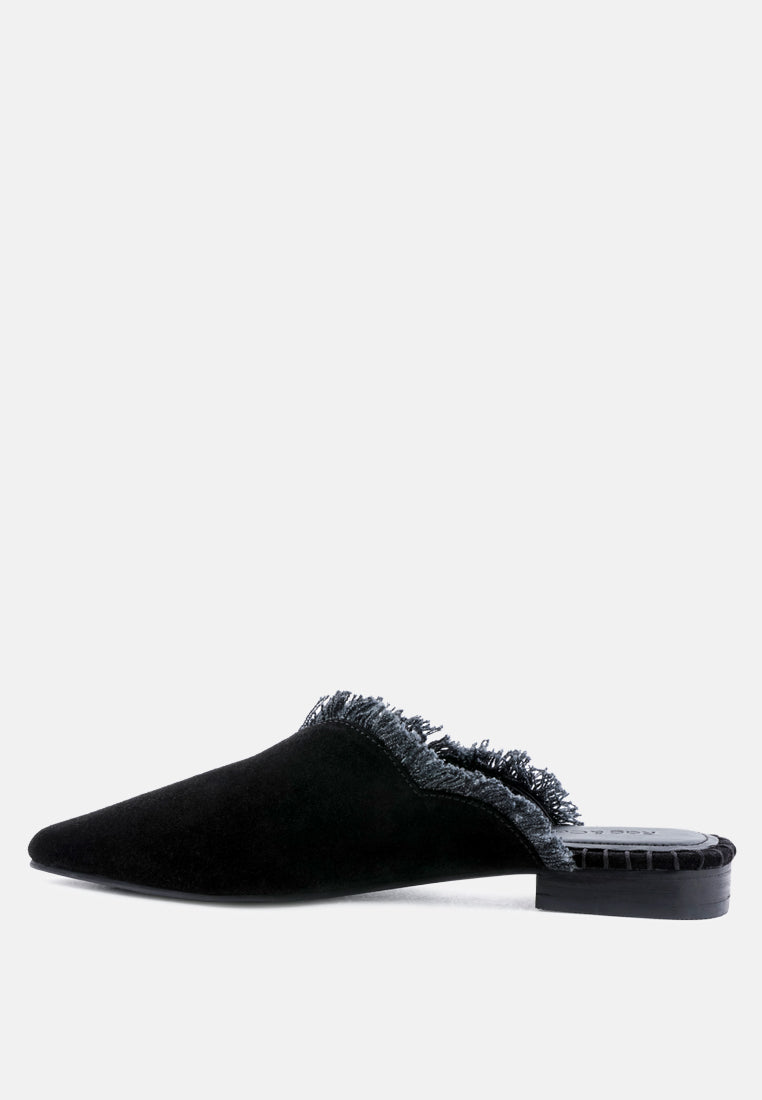  MOLLY Black Frayed Leather Mules