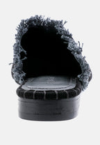  MOLLY Black Frayed Leather Mules