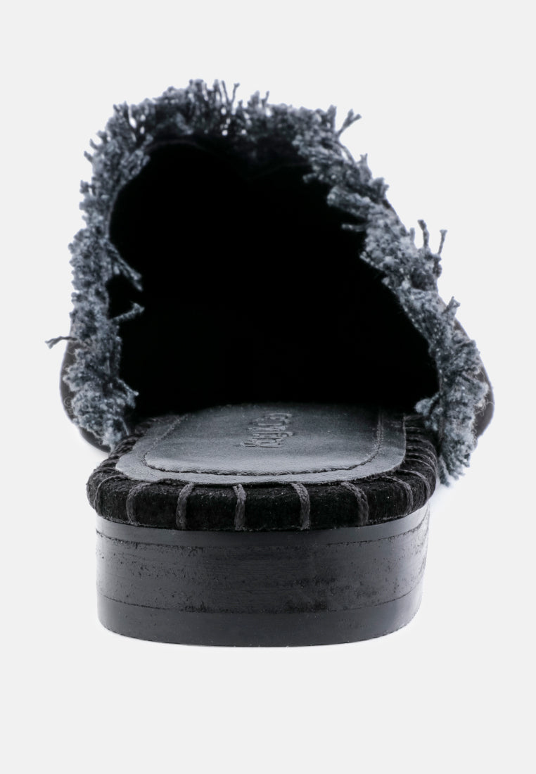  MOLLY Black Frayed Leather Mules
