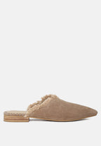  MOLLY Taupe Frayed Leather Mules