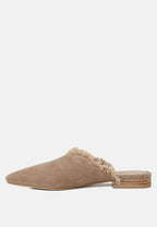  MOLLY Taupe Frayed Leather Mules