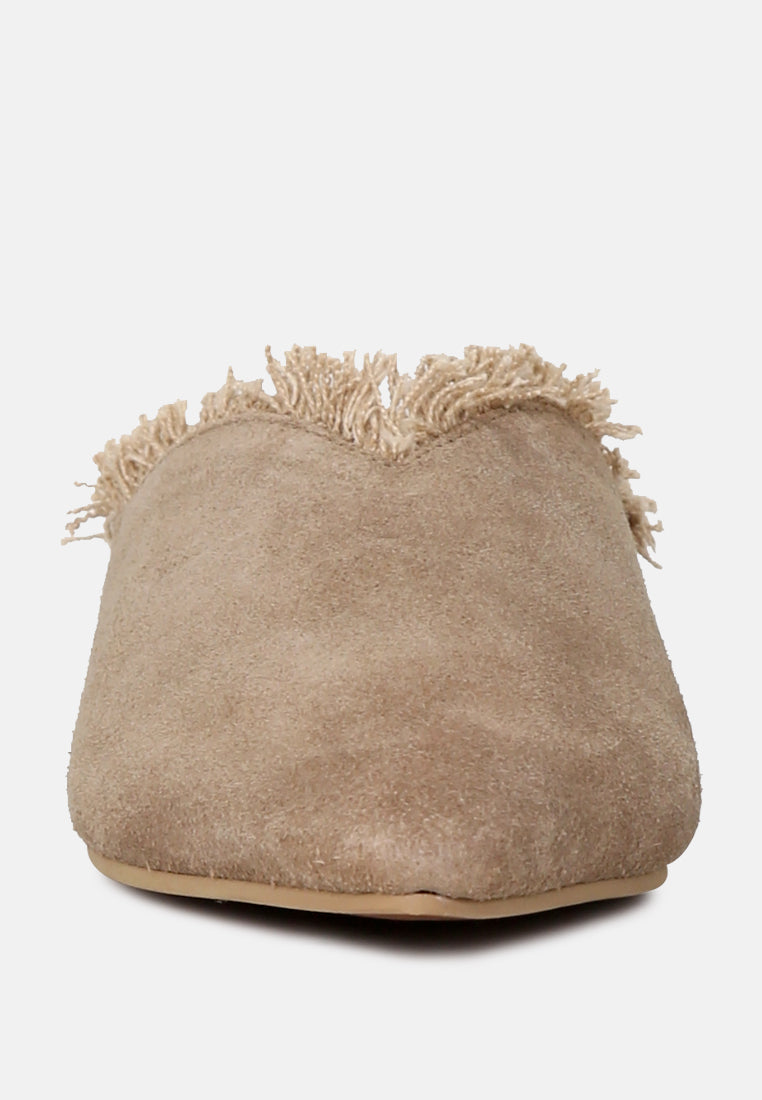  MOLLY Taupe Frayed Leather Mules