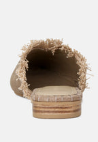  MOLLY Taupe Frayed Leather Mules