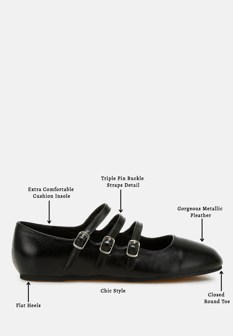  Macarina Triple Strap Mary Jane Ballerinas