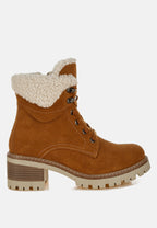  Madoka Fur Collar Chunky Ankle Boots