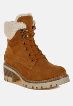  Madoka Fur Collar Chunky Ankle Boots