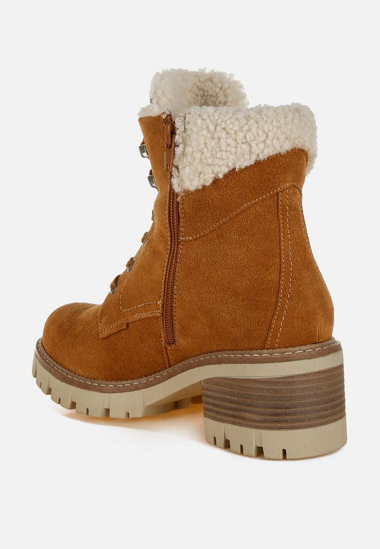  Madoka Fur Collar Chunky Ankle Boots