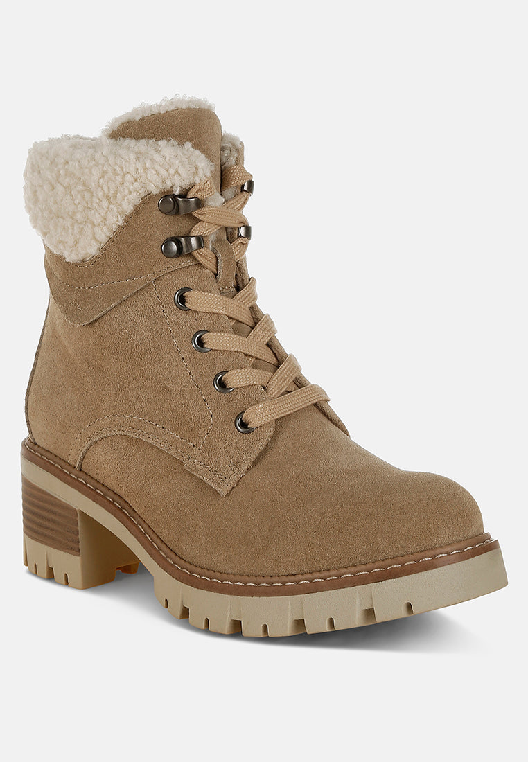  Madoka Fur Collar Chunky Ankle Boots