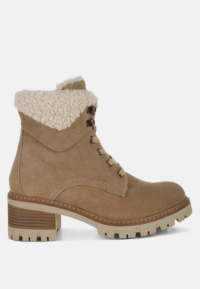  Madoka Fur Collar Chunky Ankle Boots
