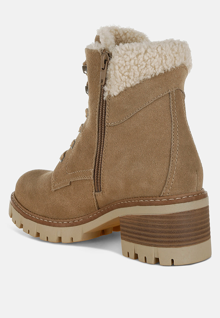  Madoka Fur Collar Chunky Ankle Boots